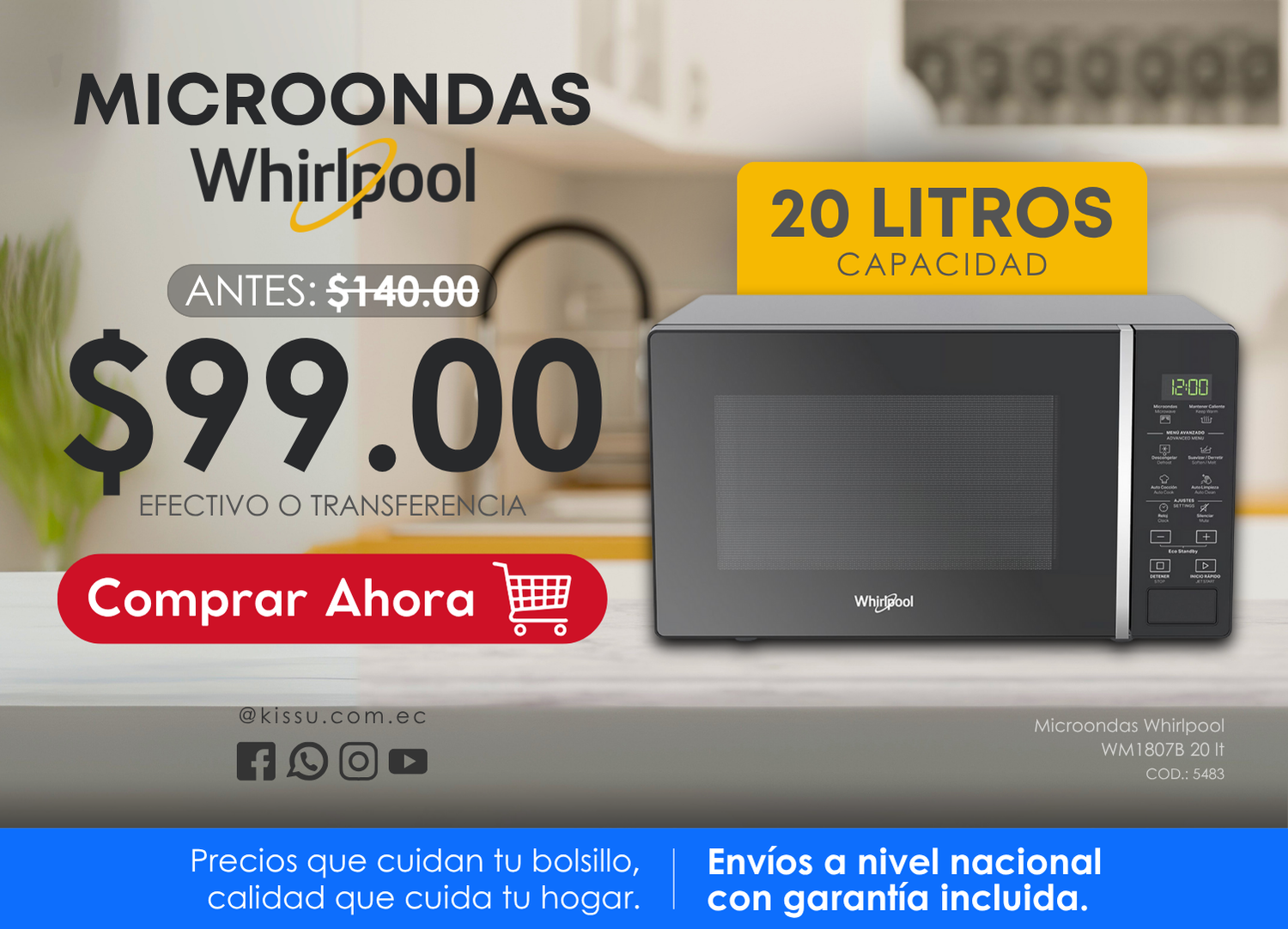 MICROONDAS WHIRLPOOL WM1807B 20 LT