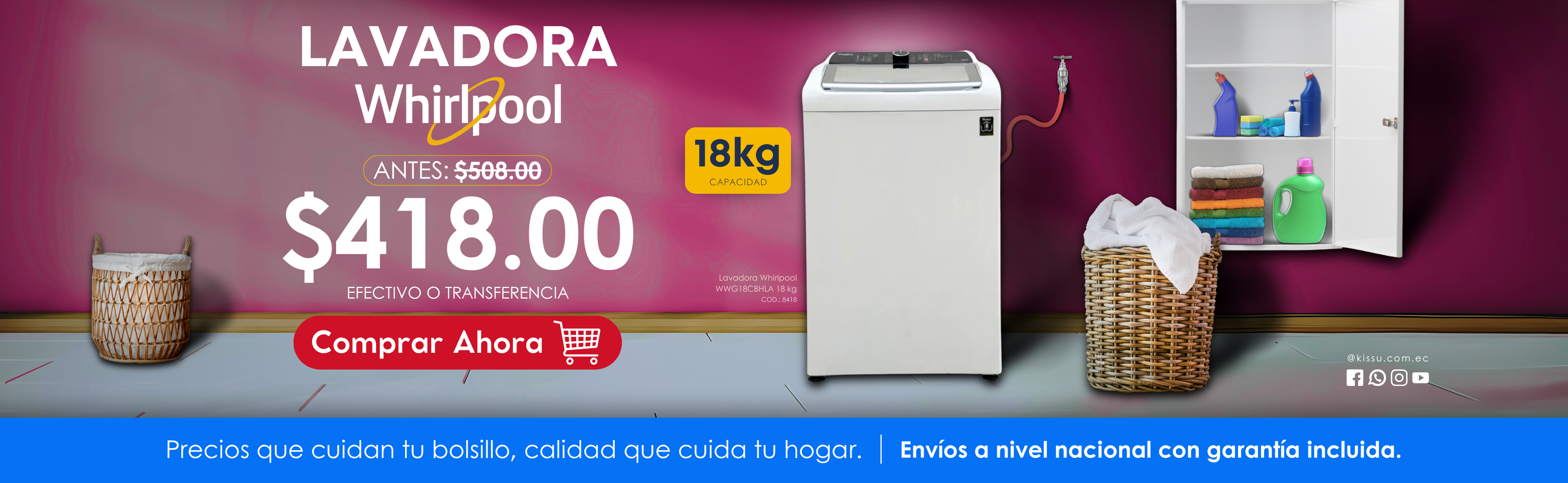 LAVADORA WHIRLPOOL WWG18CBHLA 18 KG JULIO 2025