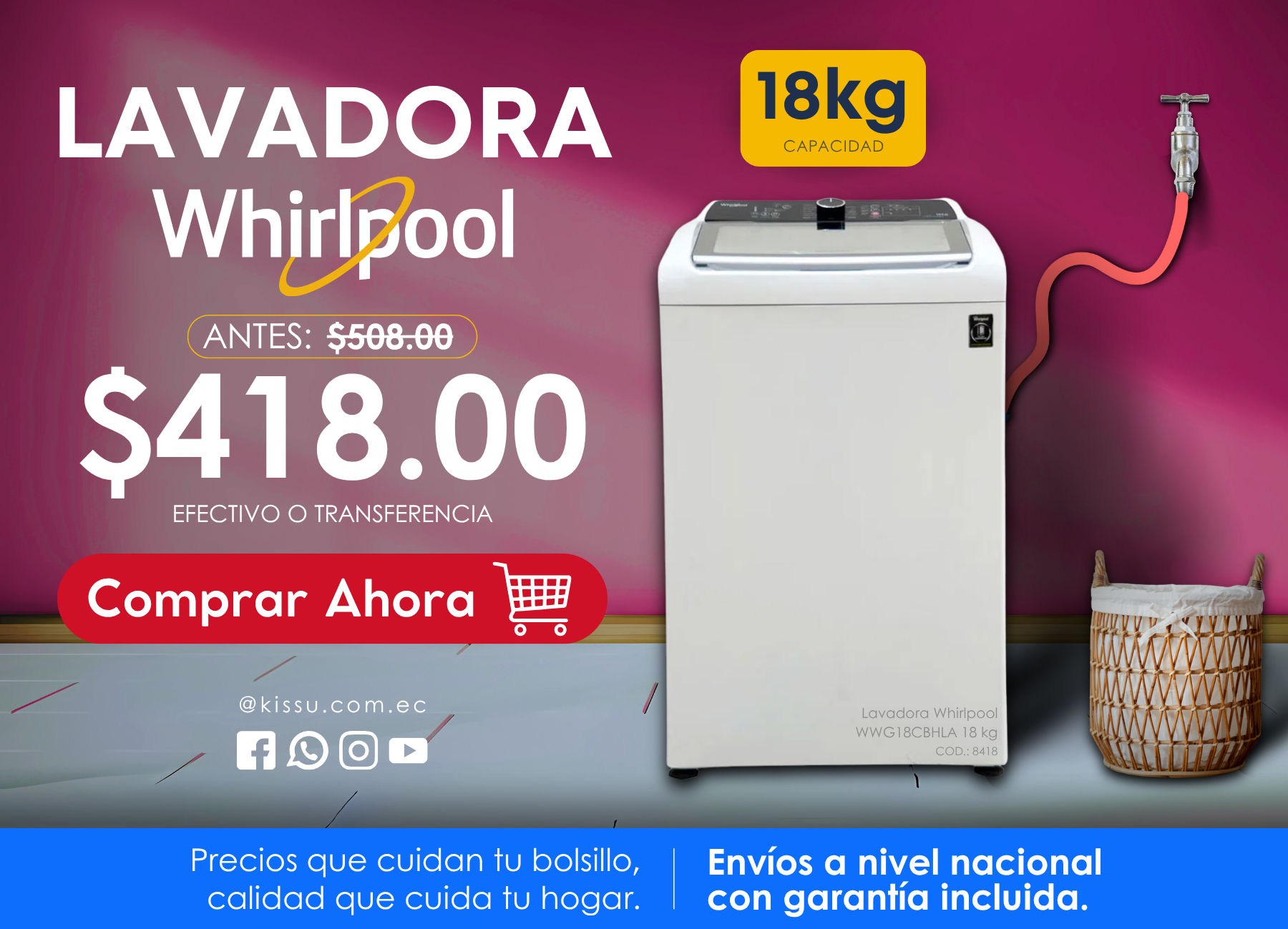 LAVADORA WHIRLPOOL WWG18CBHLA 18 KG JULIO 2025
