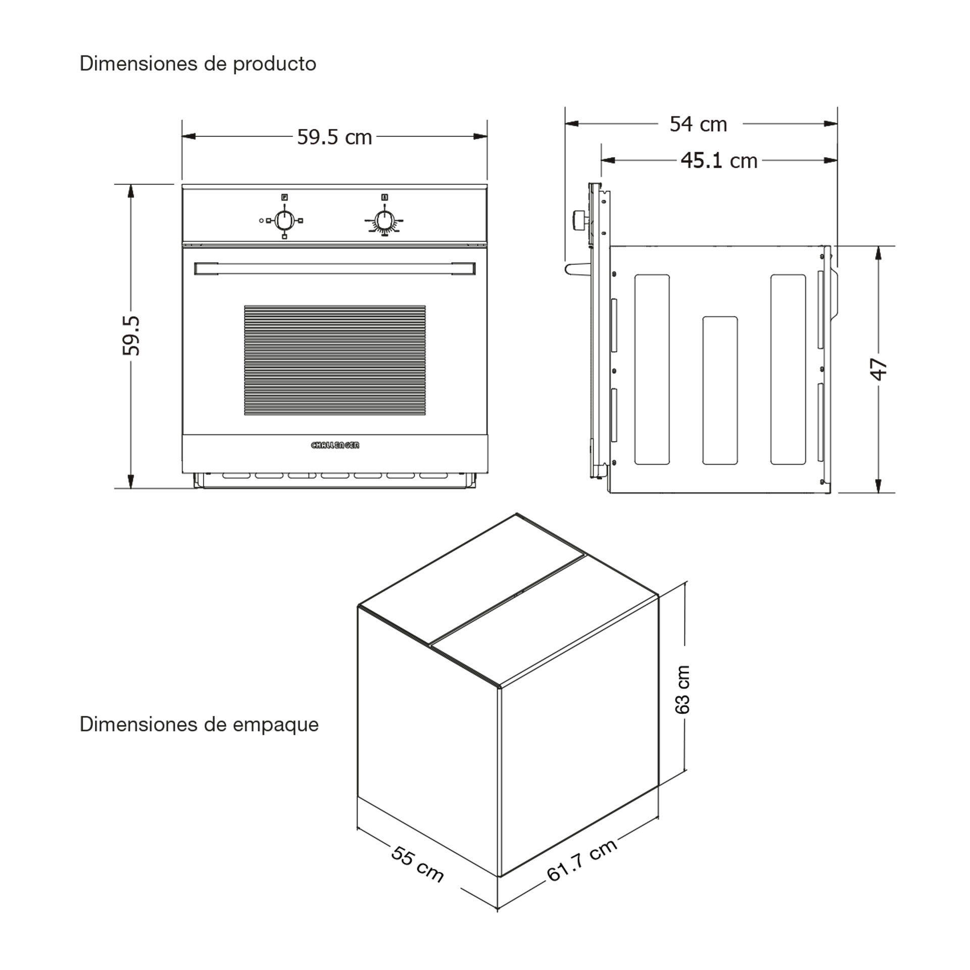 HORNO EMPOTRABLE ELECTRICO CHALLENGER HE2750 220V 60 CM GRILL