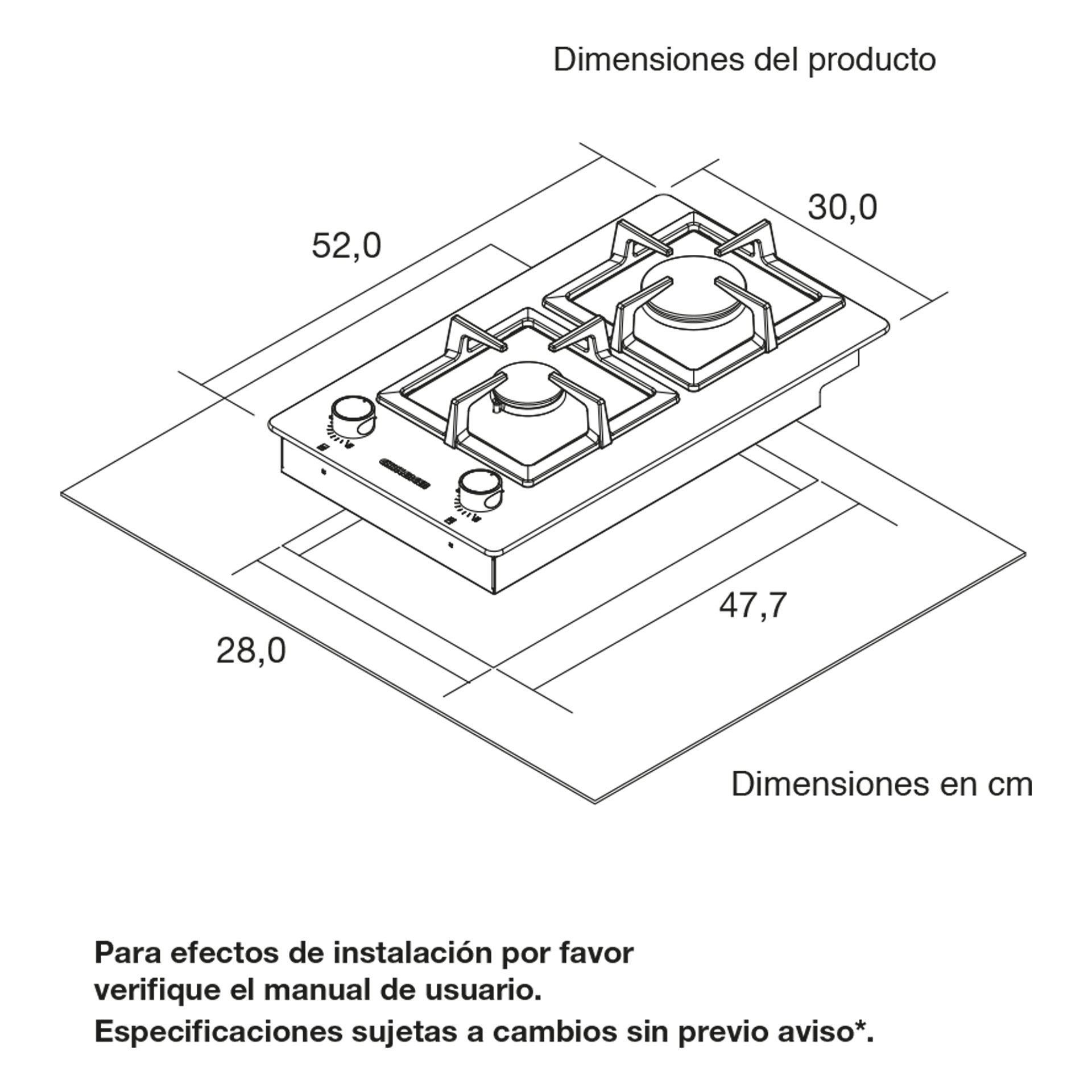 ENCIMERA A GAS CHALLENGER SQ-6730 30 CM 2 QUEMADORES