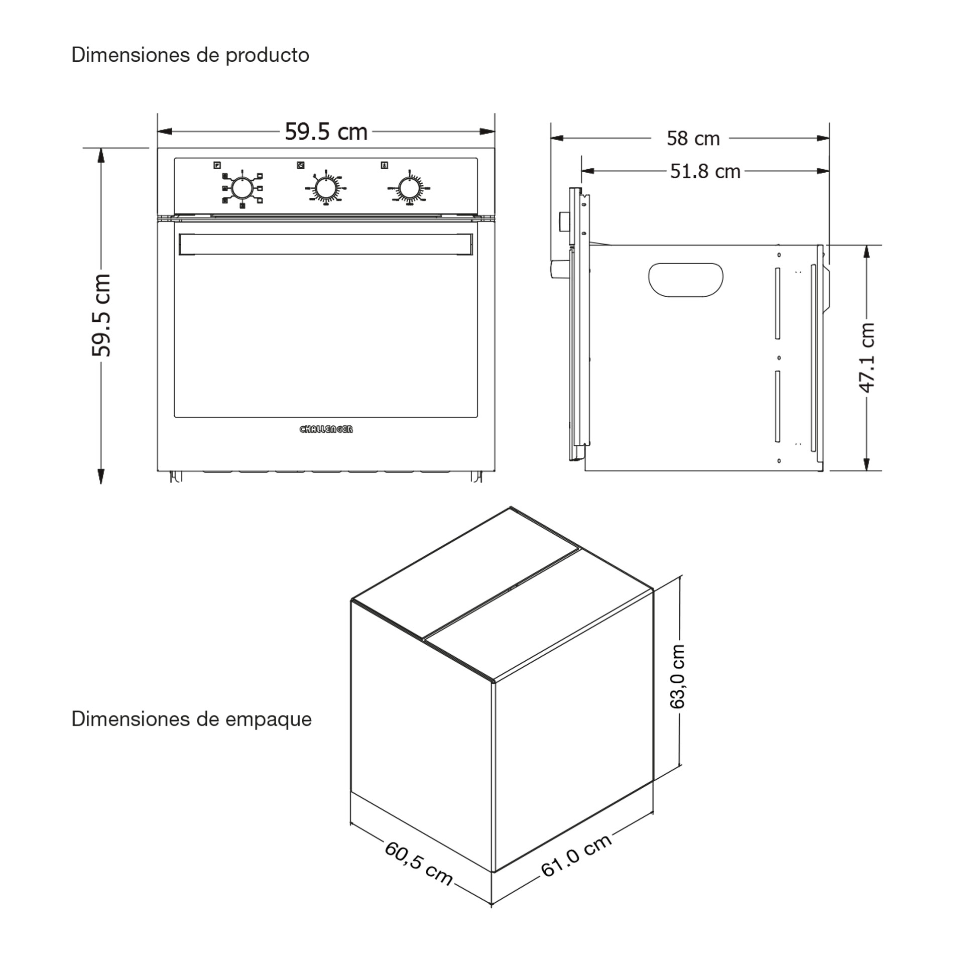 HORNO EMPOTRABLE ELECTRICO CHALLENGER HE2750 220V 60 CM GRILL ELéCTRICO 7  FUNCIONES