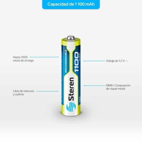 Pilas Recargables AAA 1100mAh X 4 Unidades