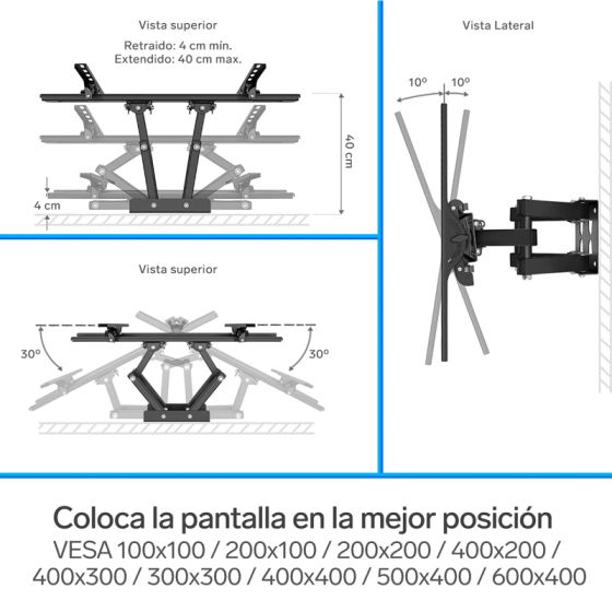 Soporte para pantallas de 32” a 70, con brazo articulado Steren